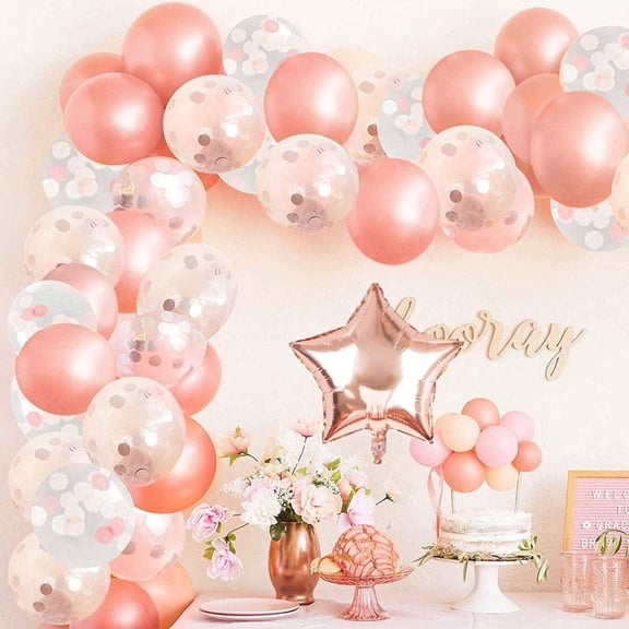 MMTX Rose Gold Party Decoration Supplies, Rose Gold Balloon Garland Kit with Heart Star Foil Balloon Rose Gold Confetti Balloon for Girl Women Birhtday Party