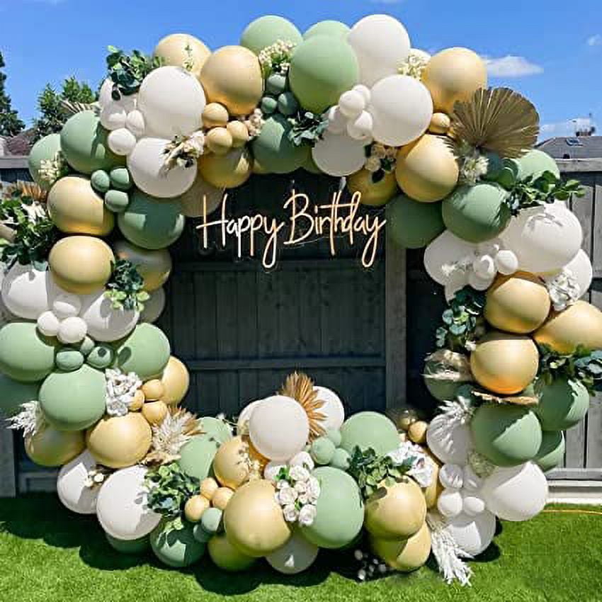 MMTX Sage Green Balloon Garland Arch Kit, Avocado Green White Gold Balloons for Baby Shower Birthday Wedding Graduation Tropical Party, Jungle Safari Theme Party Decoration