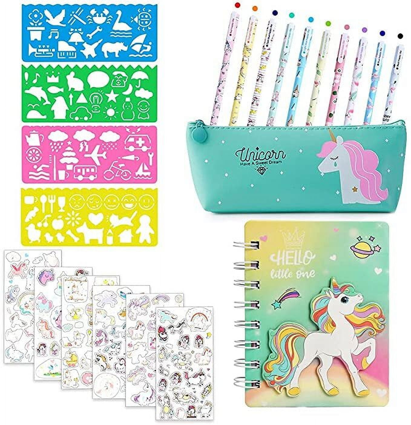 MMTX Unicorn School Stationery Set, Unicorn Girl Pencil Case, Girls Pens,  Stickers, Drawing Stencils, Notebook, Unicorn Writing for Girls Kids 4 to  12