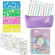 MMTX Unicorn School Stationery Set, Unicorn Girl Pencil Case, Girls Pens, Stickers, Drawing Stencils, Notebook, Unicorn Writing for Girls Kids 4 to 12 Years Purple