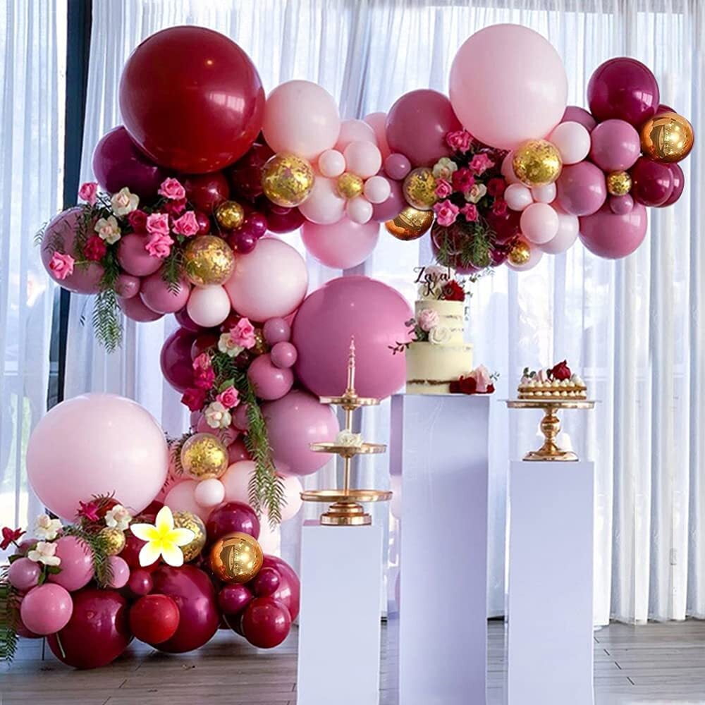 MMTX Wine Red Rose Gold Balloon Garland Kit, Burgundy Balloons Arch Kit  with Pink Wine Red Gold Confetti Latex Balloons for Lady Girls Birthday  Wedding Anniversary Baby Shower Party - Walmart.com, image size:1000x1000