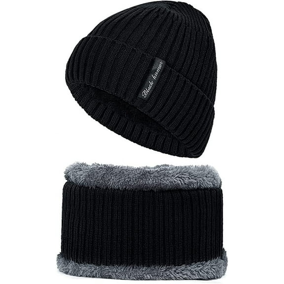 MMTX Winter Hat, Knitted Hat and Loop Scarf, Warm Beanie Hat, Men's Winter Set with Fleece Lining, Winter Hat for Men Ski