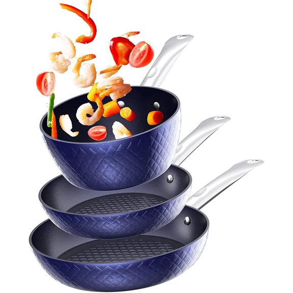 MMTXen Cookware Sets Nonstick Ceramic Bule,1.2 Quart Pot Saucepan with Lid+8 inch Small Frying Pan +9.5 Hard Anodized Frying Skillet Pan, Induction Nonstick Ceramic Flying Cooking Pan Stock Pot