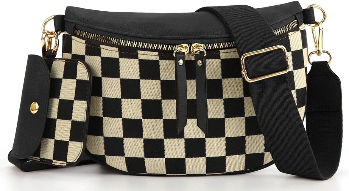 MMYGU 2 Pcs Checkered Crossbody Bags for Women Bum Bag Checkered Cross Body Sling Backpack Satchels Shoulder Wallet Purses