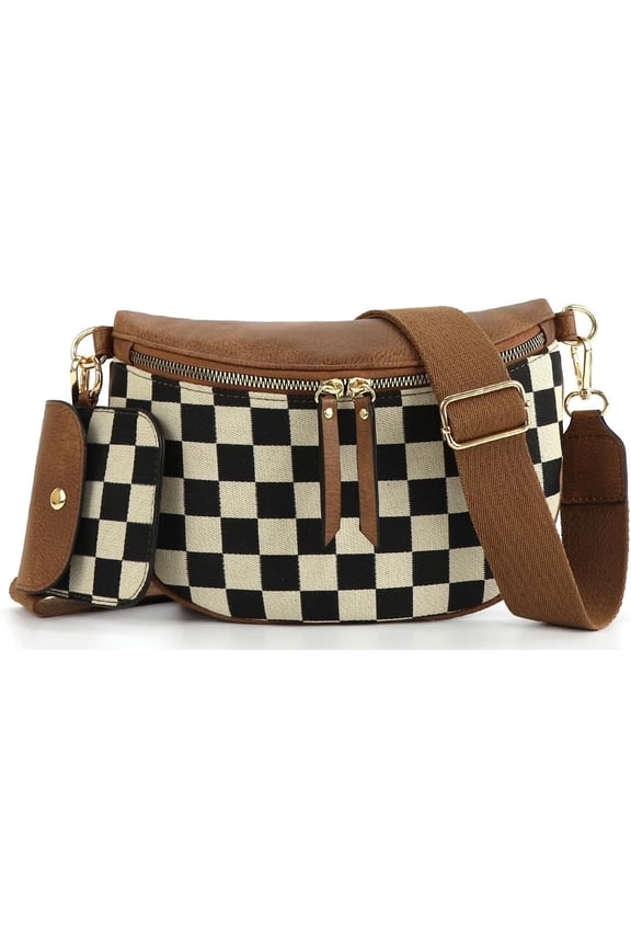 2 Pcs Checkered Crossbody Bags for Women Bum Bag Checkered Cross Body Sling Backpack Satchels Shoulder Wallet Purses