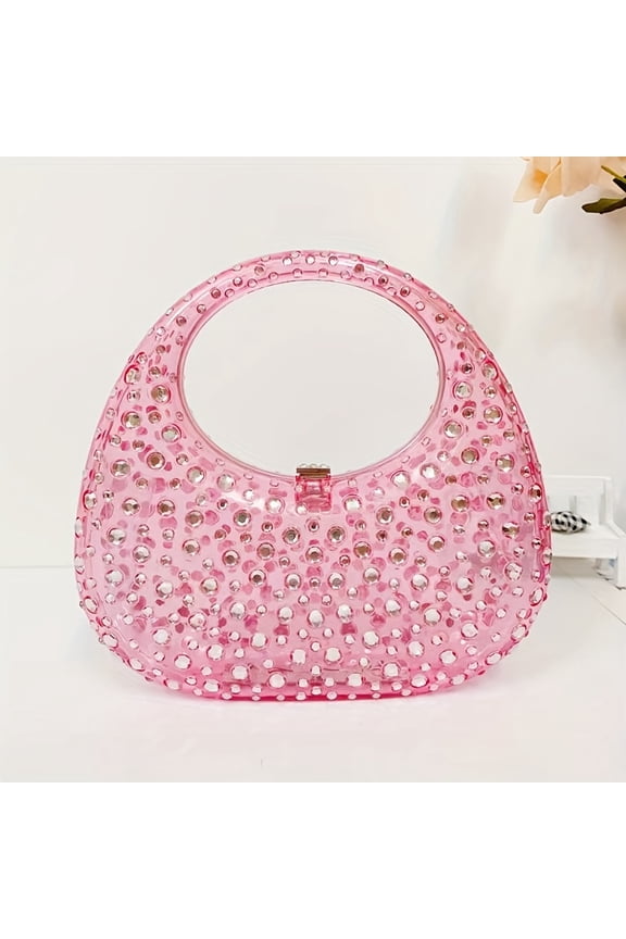 Acrylic Clutch Fashion Moon Crescent Evening Bag Elegant Western Style Geometric Dinner Purse With Glitter Decor