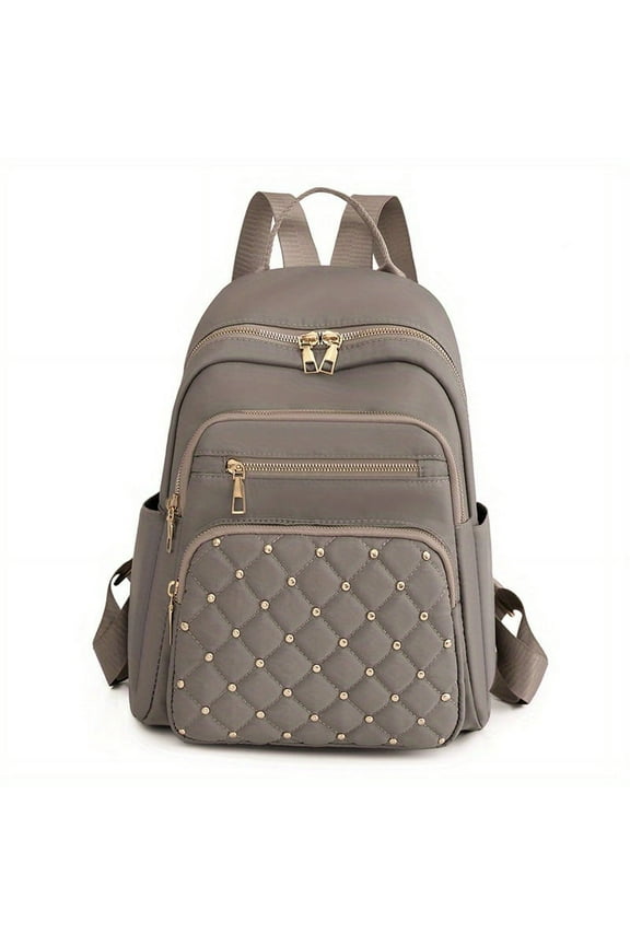 Argyle Quilted Backpack Simple Rivet Decor Daypack Casual Nylon Travel Schoolbag