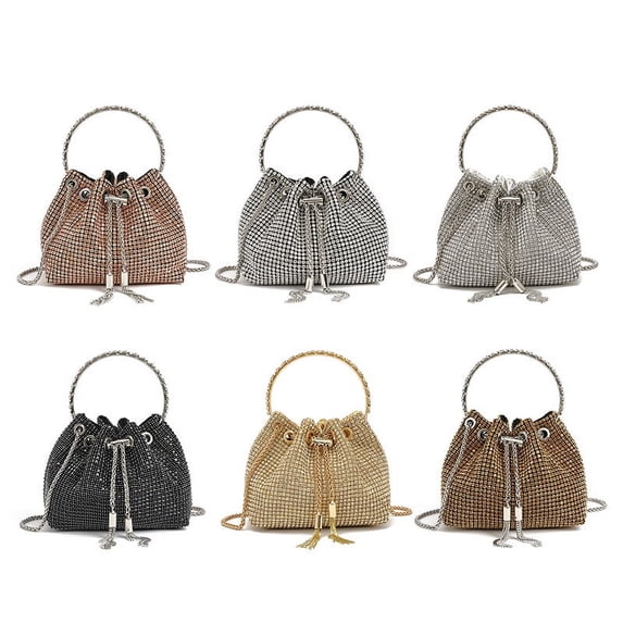 MMYGU Bling Crystal Rhinestone Purse for Women,Drawstring Sparkly Clutch Handbag Tassels Crossbody Bag for Evening Wedding Party Prom