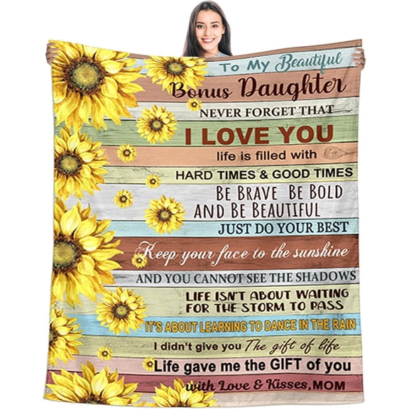 MMYGU Bonus Daughter Gifts Blankets Step Daughter Gifts from Bonus Mom Dad Stepdaughter Gifts Mothers Day Graduation Gifts for Her to My Bonus Daughter Gifts Idea Christmas 50x60in