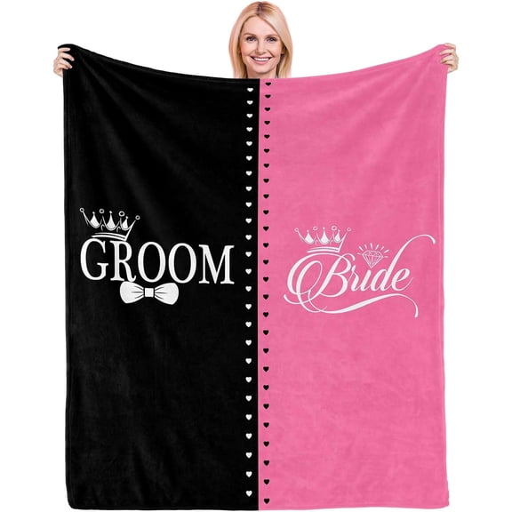 MMYGU Bride Groom Gifts Wedding Engagement Gifts for Couples Newlywed Gifts for Couples Best Bride and Groom Blanket Present Anniversary Bridal Shower Gift Ideas for Her Him 50x60in