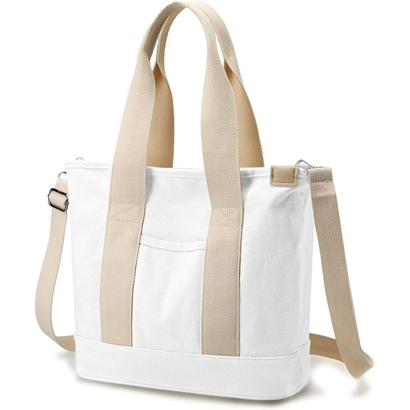 MMYGU Canvas Tote Bag for Women Small Tote Bag with Zipper Canvas Crossbody Bag Shoulder Bag Satchel Handbag with Compartments