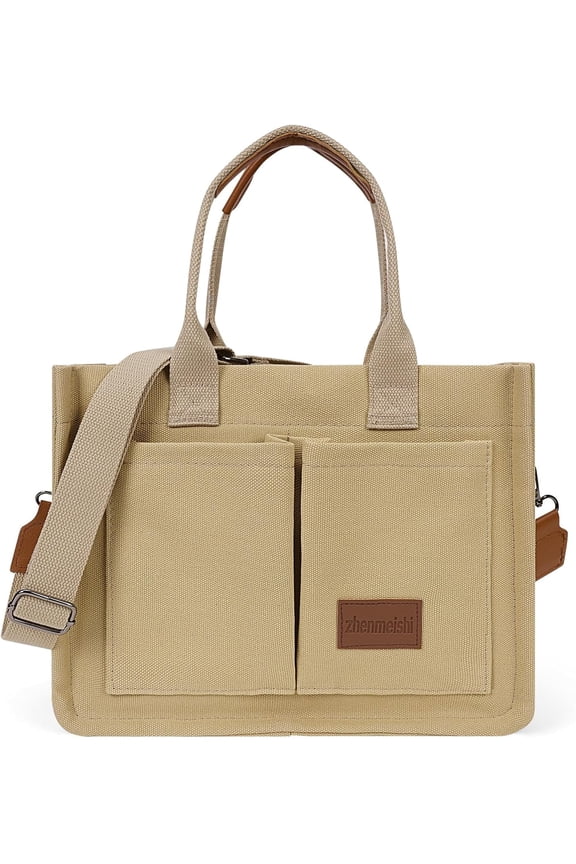 Canvas Tote Bag with Multi Pockets Everything Tote for Women Church Bag Mommy Diapper Bag with Compartments