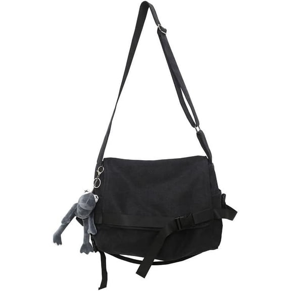 MMYGU Causal Fairy Grunge Messenger Bag with Pin Large Capacity Gothic Crossbody Bag Punk Emo Alt Shoulder Bag Dark Laptop Bag (Black,One size)