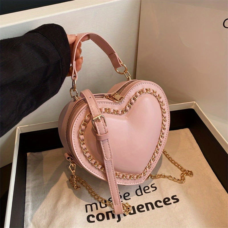 MMYGU Charming Heart-Shaped Crossbody Bag - Fashionable Chain Decor, Small Love Purse with Adjustable Strap, Perfect Valentine's Day Gift for Women