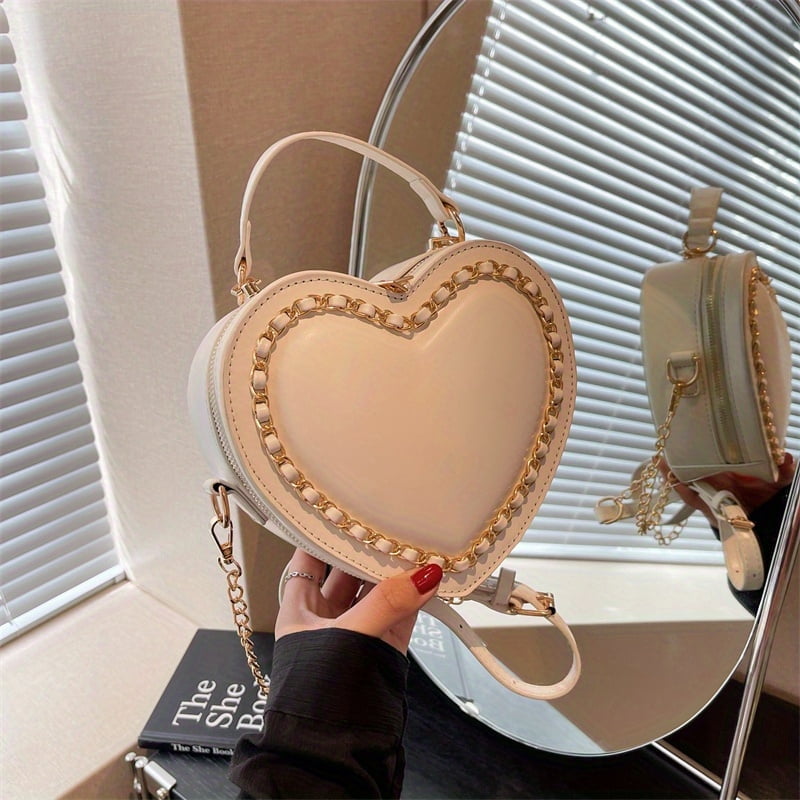 MMYGU Charming Heart-Shaped Crossbody Bag - Fashionable Chain Decor, Small Love Purse with Adjustable Strap, Perfect Valentine's Day Gift for Women