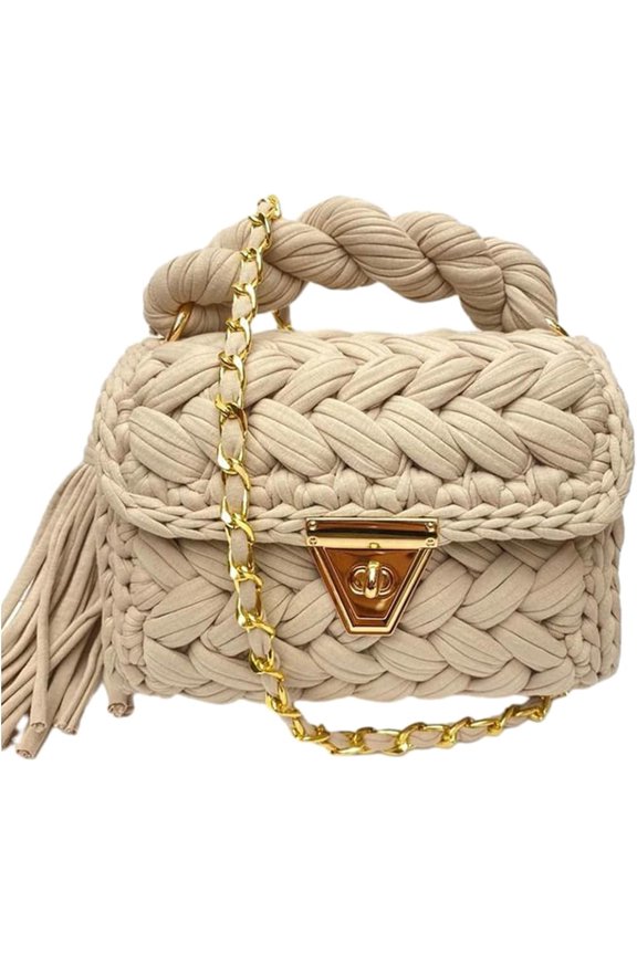 Chunky Yarn Knit Crossbody Bags for Women Top-handle Handwoven Wool Tote Bag Soft Braided Shoulder Satchel Cute Purses