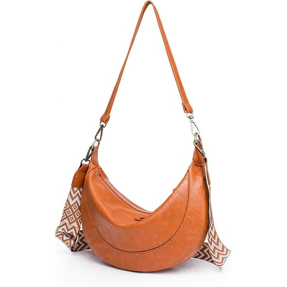 MMYGU Crescent Shoulder Bags for Women Trendy Crossbody Purse Vegan Leather Handbag with Wide Strap for Travel