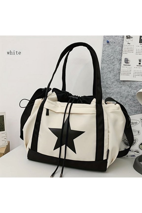 Drawstring Tote Bag Y2K Star Print Shoulder Bag Large Capacity Crossbody Abg For School Work Travel