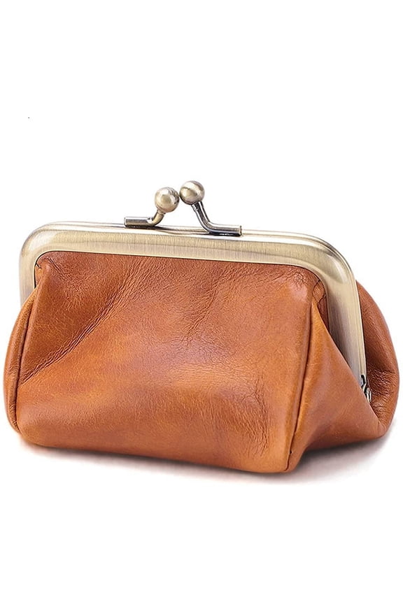 Genuine Leather Clutch Bag for Women Kiss Lock Wallet Retro Coin Purse Coin Organizer Cute Purse