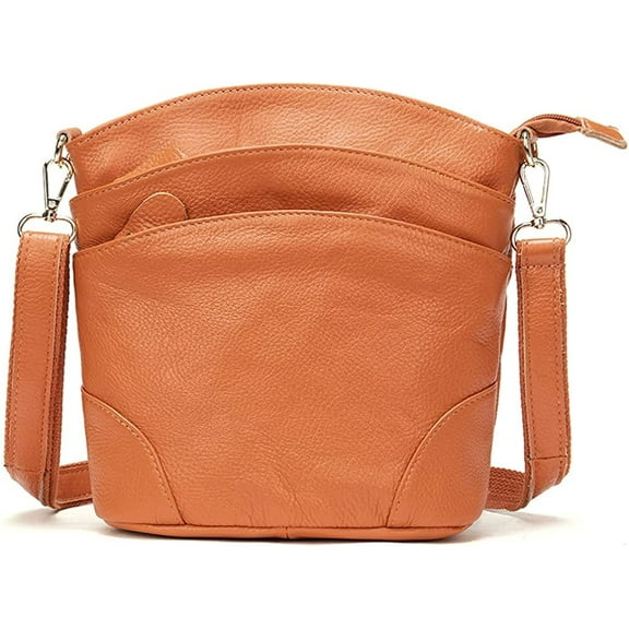 MMYGU Genuine Leather Shoulder Bag Triple Zipper Pocket Crossbody Bag Retro Satchel Large Capacity Handbag Commuter Purse