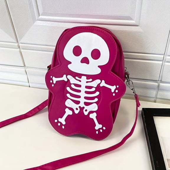 MMYGU Halloween Gothic Mini Crossbody Bag - Y2K Skull & Gingerbread For Man Design, Waterproof Pu With Detachable Strap, Zip Closure