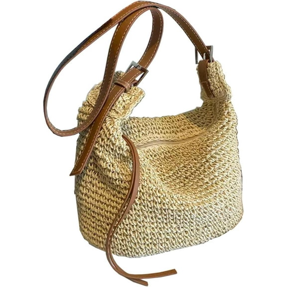 MMYGU Handwoven Round Rattan Bag Straw Crossbody Shoulder Bag for Women Bohemian Straw Tote Bag Beach Carrying Handbag