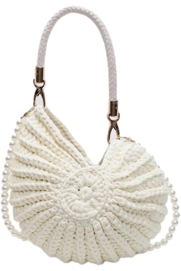 Handwoven Seashell Bag for Women Crochet Beach Bag Boho Clutch with Pearl Strap Leather Handle Unique Design 2025
