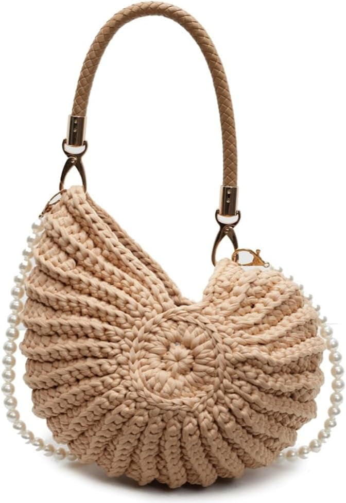 MMYGU Handwoven Seashell Bags Women Crochet Summer Beach Bag Boho Knitted Evening Clutch Purses Crossbody Shoulder Bag