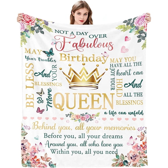 MMYGU Happy Birthday Gifts for Women Birthday Queen Gifts Ideas for Women Best Birthday Decorations for Friends Mom Wife Sister Best Friend Queen Party Decorations for Women Throw Blankets 50x60in
