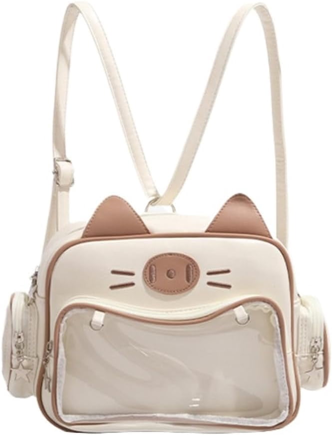 MMYGU Japanese Kawaii Bag Cat Ita Bag Cute Bags Pin Display Backpack Crossbody Purse for Women Y2K Shoulder Bag (Brown)