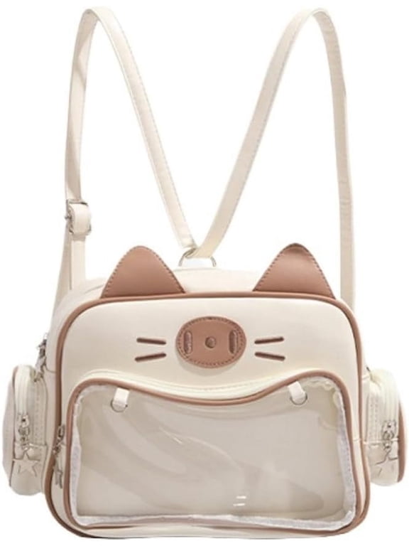Japanese Kawaii Bag Cat Ita Bag Cute Bags Pin Display Backpack Crossbody Purse for Women Y2K Shoulder Bag (Brown)