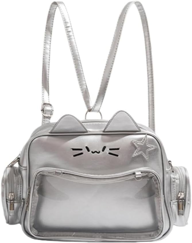 MMYGU Japanese Kawaii Bag Cat Ita Bag Cute Bags Pin Display Backpack Crossbody Purse for Women Y2K Shoulder Bag (Brown)