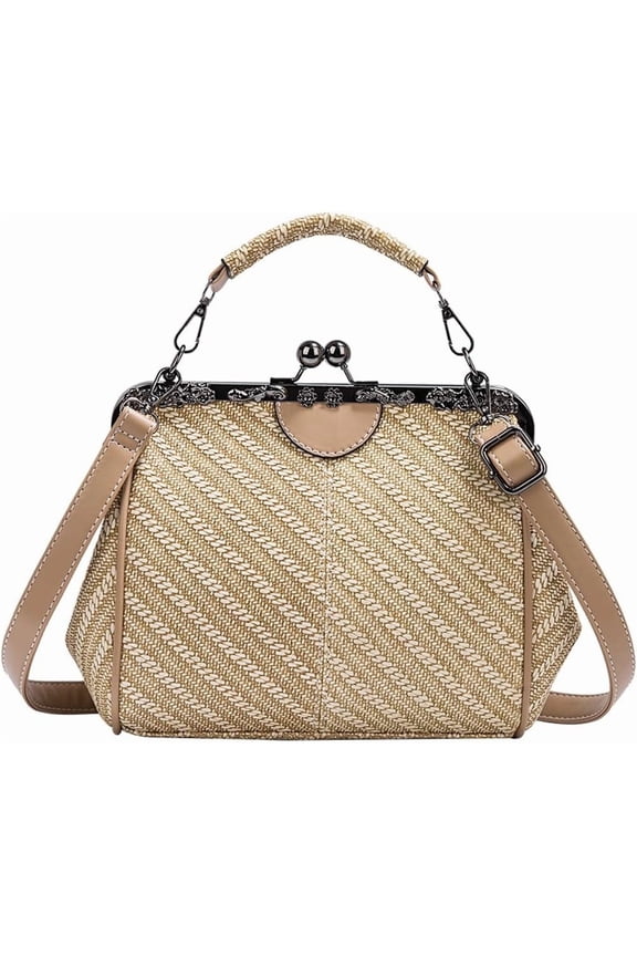 Kiss Lock Handbags for Women Vintage PU Leather Evening Clutch Satchel Hollow Crossbody Shoulder Purse Tote