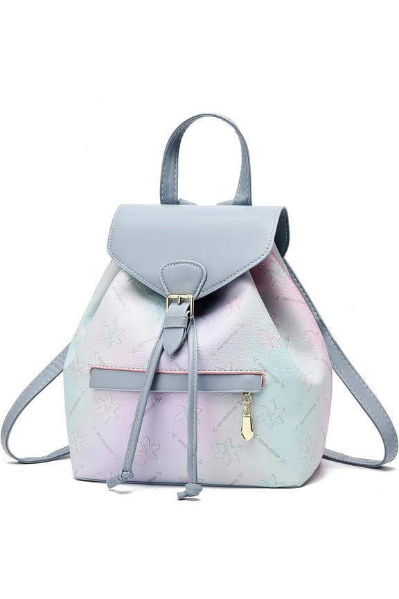 Leather Drawstring Backpack for Women Stylish Color-Blocked Printed Design Durable Functional Backpack for Travel Black