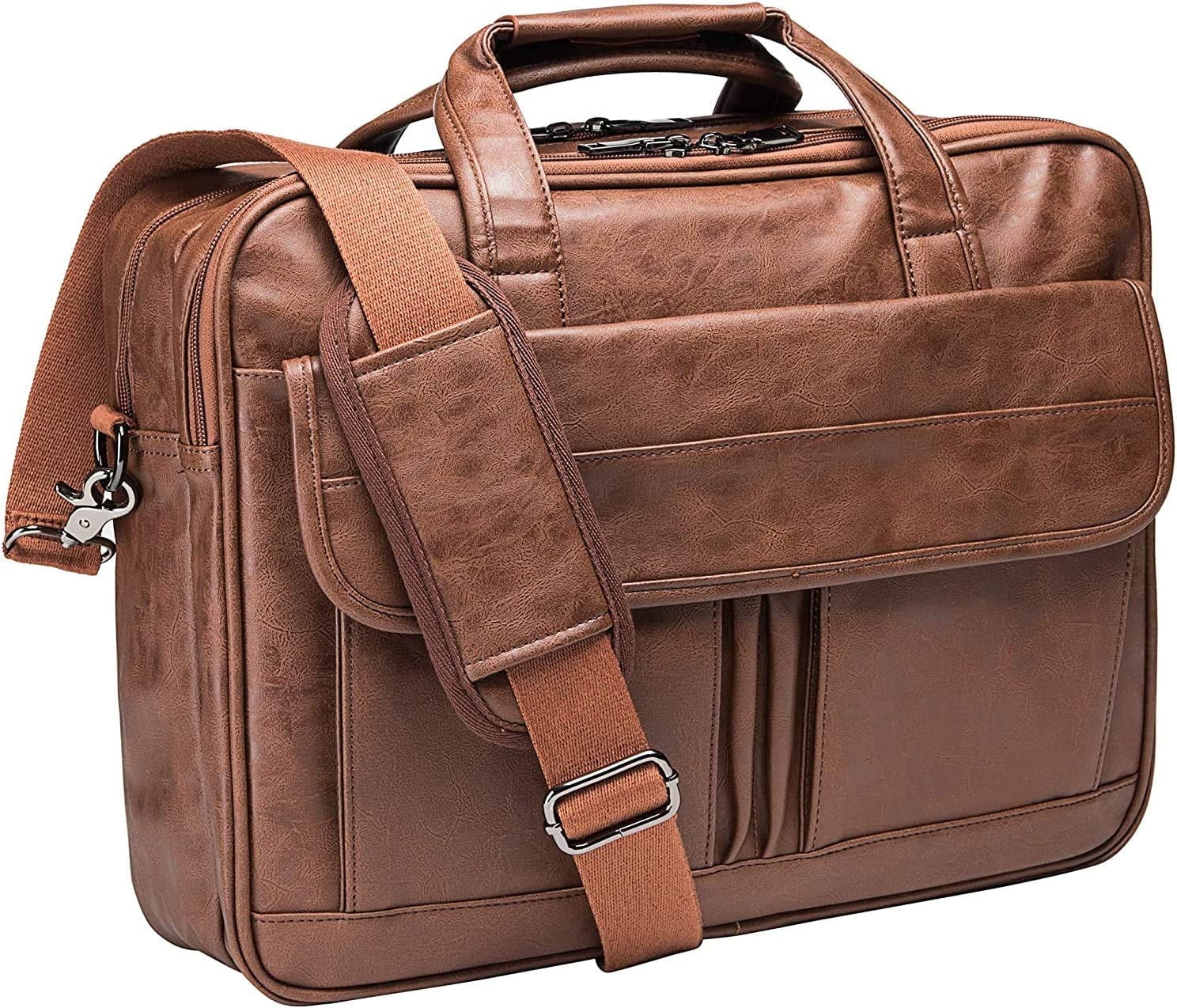 MMYGU Men's Leather Messenger Bag, 17.3 Inches Laptop Briefcase Business Satchel Computer Handbag Shoulder Bag for Men (Black)