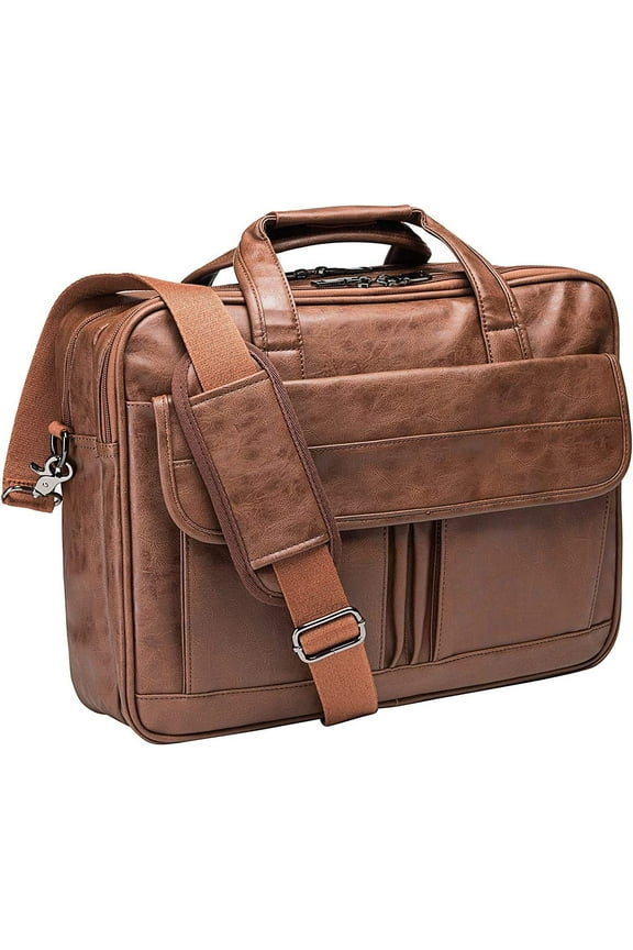 Men's Leather Messenger Bag, 17.3 Inches Laptop Briefcase Business Satchel Computer Handbag Shoulder Bag for Men (Black)