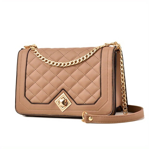 MMYGU Metal Chain Crossbody Bag PU Leather Square Bag Purse Classic Versatile Fashion Shoulder Bag
