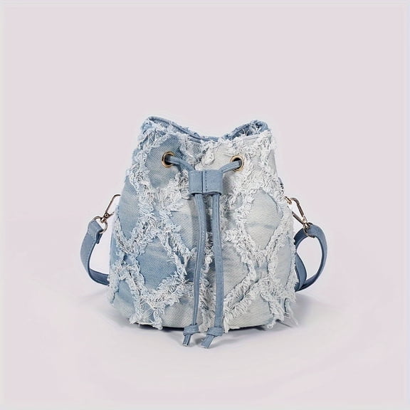 MMYGU Mini Bucket Bag - Quilted Diamond Check Pattern with Random Gradient Denim, Stylish and Versatile, Perfect for Daily Use - Compact Size, Lightweight, and Easy to Carry