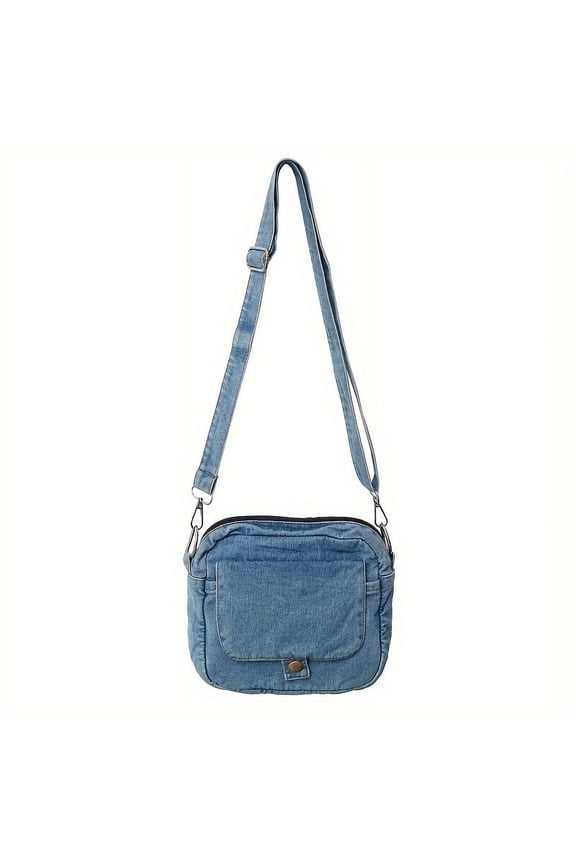 Mini Denim Crossbody Bag Retro Style Square Bag Trendy Shoulder Bag For Street Wear