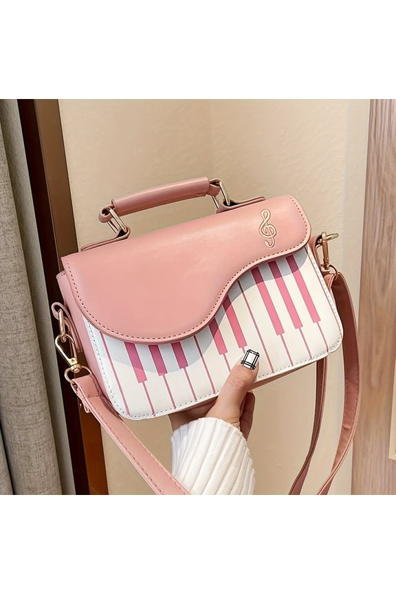 Music Themed PU Leather Tote & Crossbody Bag  Secure Buckle Rayon-Lining Guitar & Piano Notes Design for Trendy Women