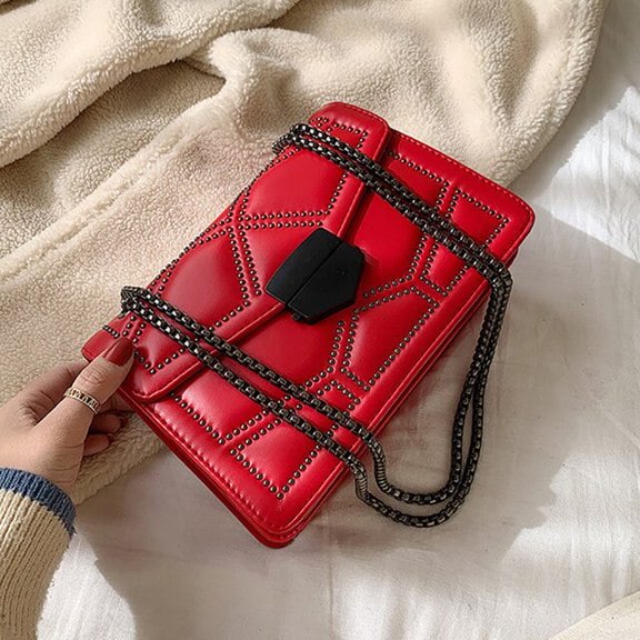 MMYGU New Fashion Rivet Chains Shoulder Bags for Women Solid Color PU Leather Crossbody Purse Female Handbag Totes Pouch