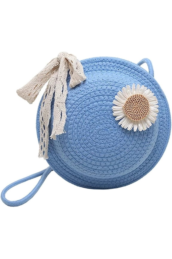 Novel Round Purse Cute Wheel Crochet Bag Women Crossbody Purse Beach Bag Handmade Woven Shoulder Bag Lace Bow