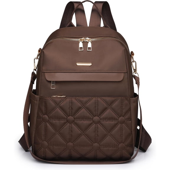 MMYGU Nylon Backpack Purse for Women Fashion Multipurpose Handbag Ladies Shoulder Bags Quilted Casual Travel Backpack Brown