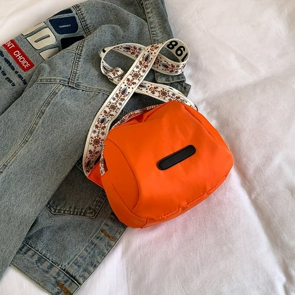 MMYGU Nylon Crossbody Bag For Women With Wide Floral Strap Casual Small Square Shoulder Bag Lightweight Durable Zip Closure Purse