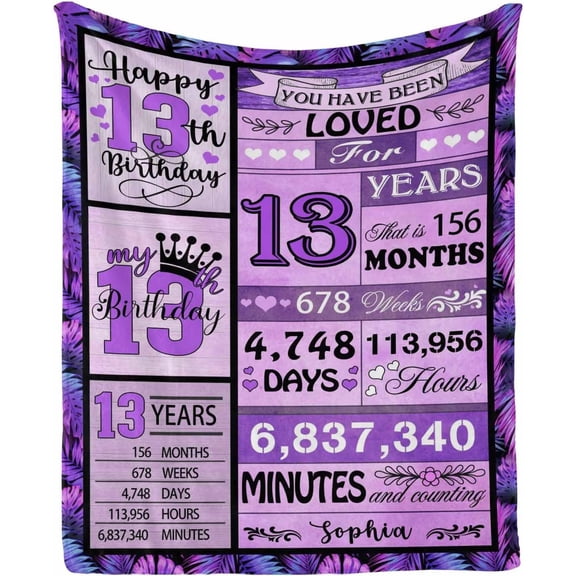 MMYGU Personalzied Blanket 13th Birthday Gifts for Sister Friend Best Birthday Blanket for 13th Year Old Daughter Granddaughter Happy 13th Birthday Gift Ideas Decorations 30x40in