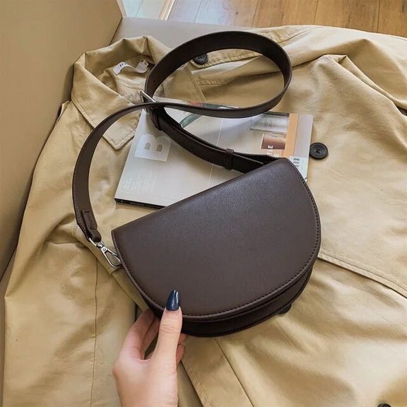 MMYGU Retro Solid Color Saddle Bag High Quality Leather Shoulder Bags for Women New Simple Ladies Crossbody Bag Designer Handbags