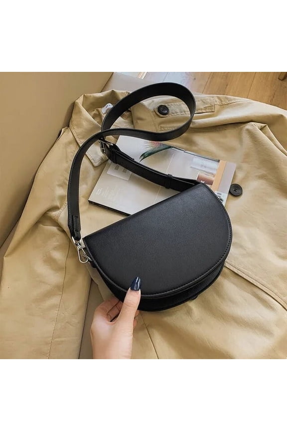 Retro Solid Color Saddle Bag High Quality Leather Shoulder Bags for Women New Simple Ladies Crossbody Bag Designer Handbags