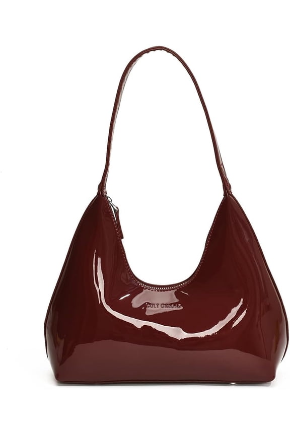 Shoulder Bag for Women - Burgundy Y2k Handbag, Trendy Patent Leather Shoulder Purse, Wine Red Tote