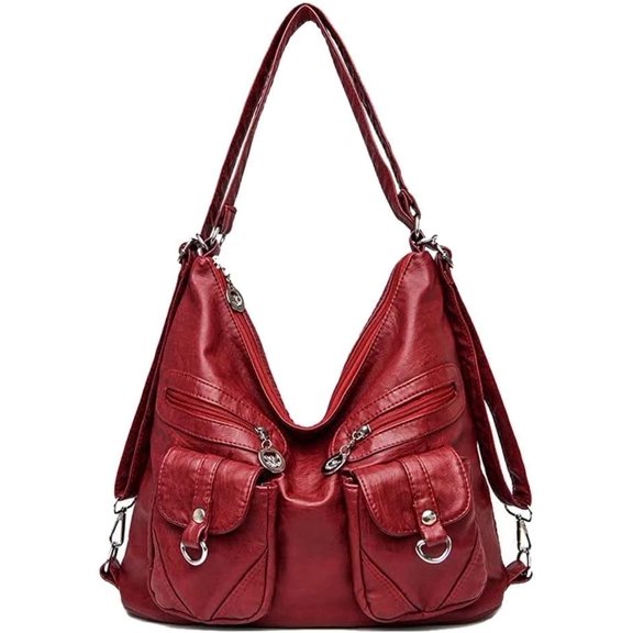 MMYGU Shoulder Bag for Women Multi Pocket Backpack Large Capacity Tote Bag Top Handle Handbag Retro Purse