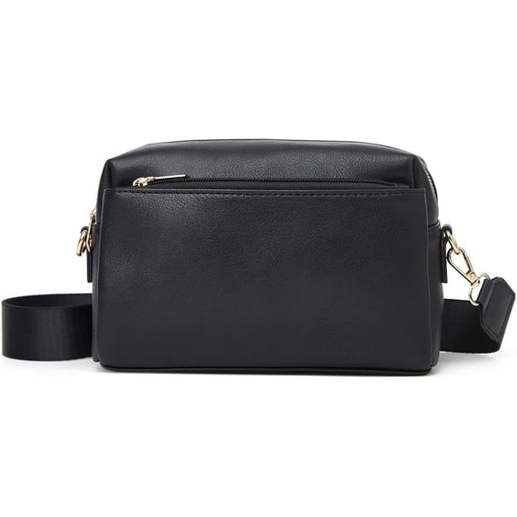 MMYGU Single Shoulder Crossbody Zipper Anti Splash PU Women's Small Square Bags (black)